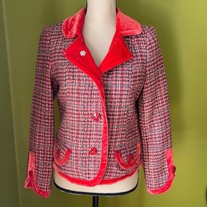 MARC JACOBS TWEED AND VELVET 100% wool JACKET SZ L